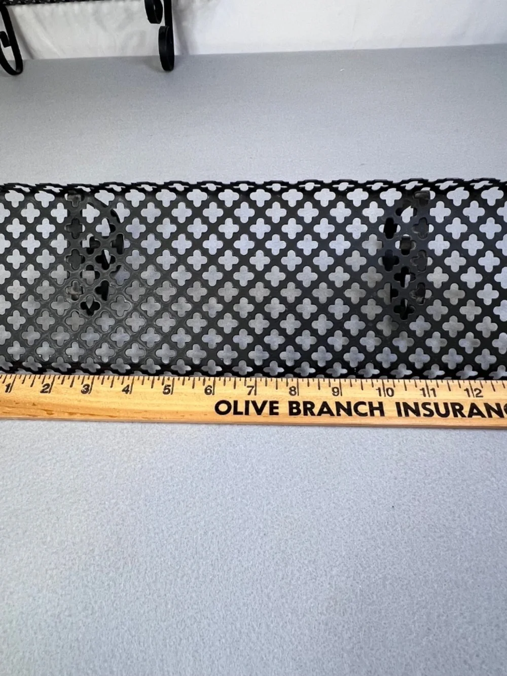 MCM Black Metal Wall Shelf Clover Leaf Lattice Pattern Scalloped Edges Set of 2